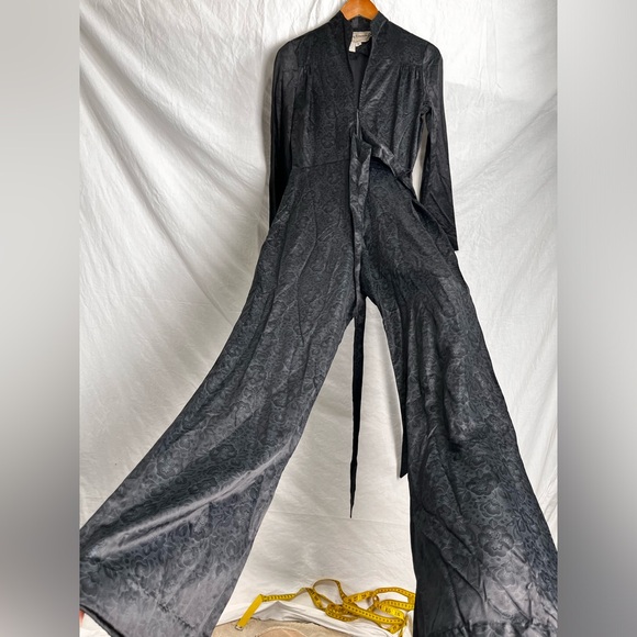 Vintage 70s Young Edwardian by Arpeja Black Belted Jumpsuit Size 9 Wide Leg Suit